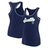 NHL Deep Sea Blue Seattle Kraken Fanatics Women's Wordmark Logo Racerback Scoop Neck Tank Top