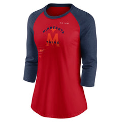 MLB Minnesota Twins Nike Women's Next Up Tri-Blend Raglan 3/4-Sleeve T-Shirt