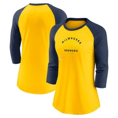 MLB Milwaukee Brewers Nike Women's Next Up Tri-Blend Raglan 3/4-Sleeve T-Shirt