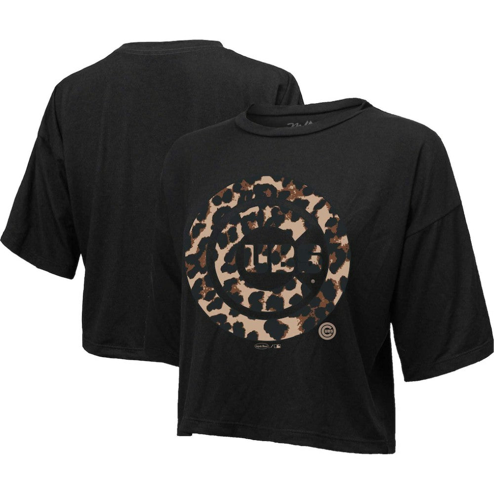 MLB Chicago Cubs Majestic Threads Women's Leopard Cropped T-Shirt