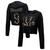 Joe Burrow Majestic Threads Women's Leopard Player Name & Number Long Sleeve Cropped Hoodie - Cincinnati Bengals