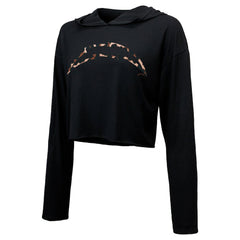 Justin Herbert Majestic Threads Women's Leopard Player Name & Number Long Sleeve Cropped Hoodie - Los Angeles Chargers
