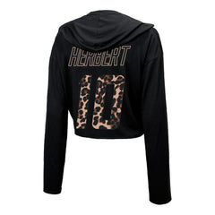 Justin Herbert Majestic Threads Women's Leopard Player Name & Number Long Sleeve Cropped Hoodie - Los Angeles Chargers
