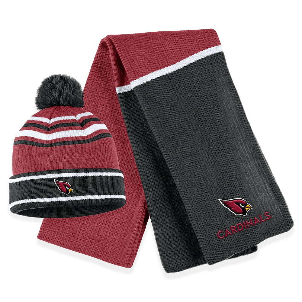 WEAR by Erin Andrews Women's Colorblock Cuffed Knit Hat with Pom and Scarf Set - Arizona Cardinals