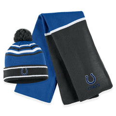 WEAR by Erin Andrews Women's Colorblock Cuffed Knit Hat with Pom and Scarf Set - Indianapolis Colts