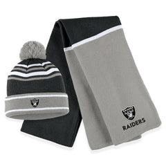 WEAR by Erin Andrews Women's Colorblock Cuffed Knit Hat with Pom and Scarf Set - Las Vegas Raiders