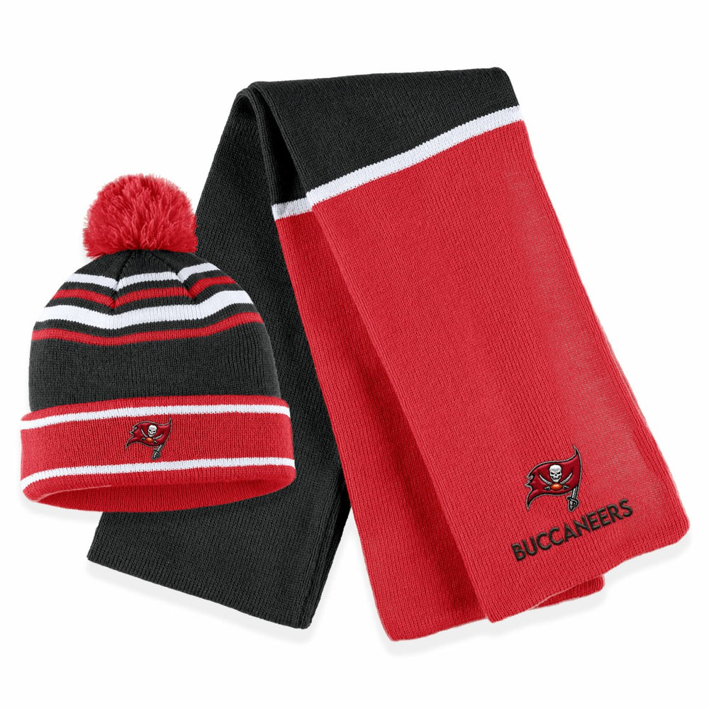 WEAR by Erin Andrews Women's Colorblock Cuffed Knit Hat with Pom and Scarf Set - Tampa Bay Buccaneers