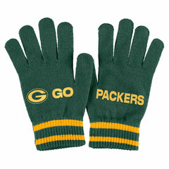 WEAR by Erin Andrews Women's Double Jacquard Cuffed Knit Hat with Pom and Gloves Set - Green Bay Packers