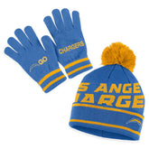 WEAR by Erin Andrews Women's Double Jacquard Cuffed Knit Hat with Pom and Gloves Set - Los Angeles Chargers