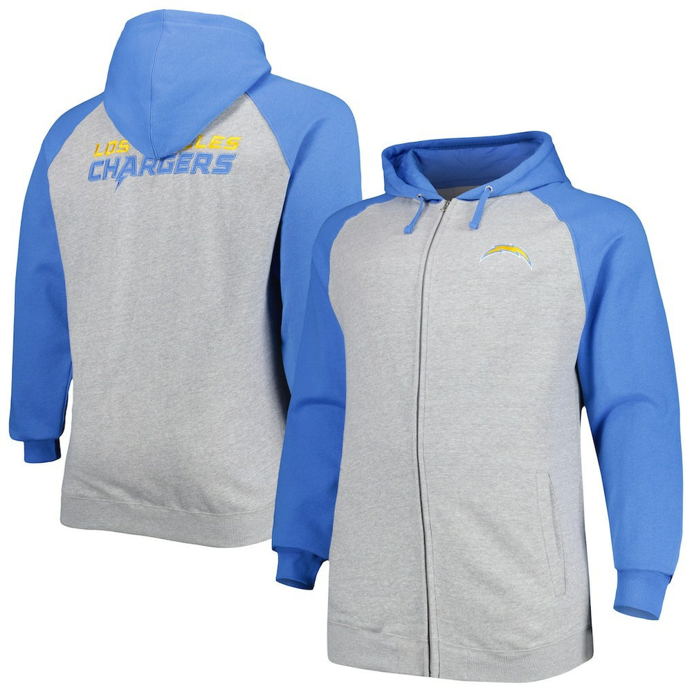 Big & Tall Fleece Raglan Full-Zip Hoodie Jacket - Los Angeles Chargers