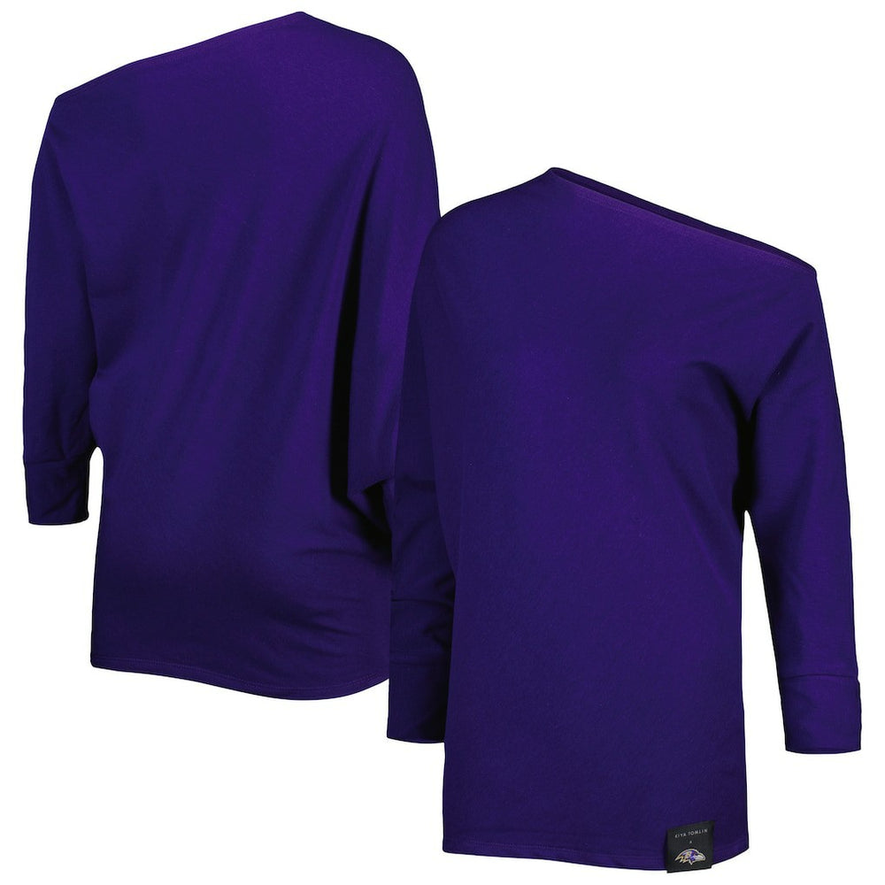KIYA TOMLIN Women's Twisted Tri-Blend Asymmetrical 3/4-Dolman Sleeve Sweatshirt - Baltimore Ravens