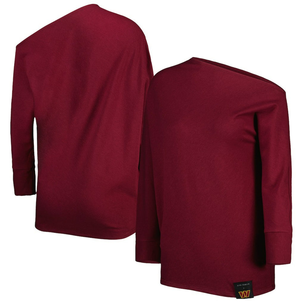 KIYA TOMLIN Women's Twisted Tri-Blend Asymmetrical 3/4-Dolman Sleeve Sweatshirt - Washington Commanders