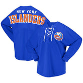 NHL Royal New York Islanders Fanatics Women's Spirit Lace-Up V-Neck Long Sleeve Jersey T-Shirt