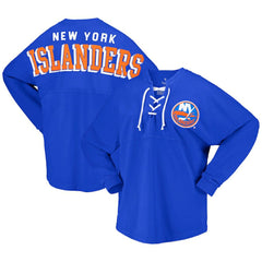 NHL Royal New York Islanders Fanatics Women's Spirit Lace-Up V-Neck Long Sleeve Jersey T-Shirt