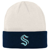 NHL Cream/Deep Sea Blue Seattle Kraken Youth Logo Cuffed Knit Hat
