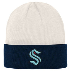 NHL Cream/Deep Sea Blue Seattle Kraken Youth Logo Cuffed Knit Hat