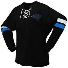 Women's Spirit Jersey Lace-Up V-Neck Long Sleeve T-Shirt - Carolina Panthers