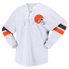 Women's Spirit Jersey Lace-Up V-Neck Long Sleeve T-Shirt - Cleveland Browns