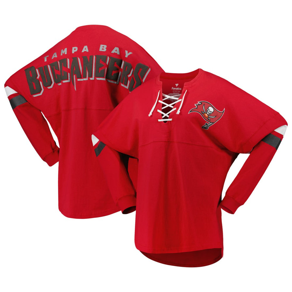 Women's Spirit Jersey Lace-Up V-Neck Long Sleeve T-Shirt - Tampa Bay Buccaneers