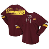 Women's Spirit Jersey Lace-Up V-Neck Long Sleeve T-Shirt - Washington Commanders