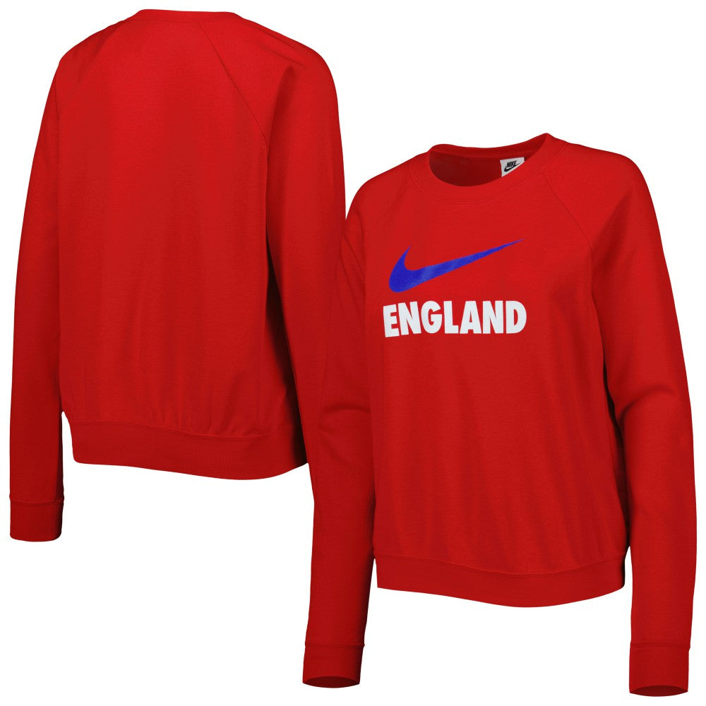 England National Team Women's Lockup Varsity Tri-Blend Raglan Pullover Sweatshirt - Nike Red