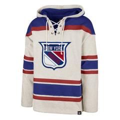 NHL Oatmeal New York Rangers '47 Rockaway Lace-Up Pullover Hoodie