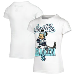 NHL White Seattle Kraken Girls Youth Mickey Mouse Go Team Go T-Shirt