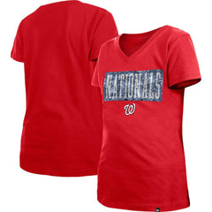 MLB Washington Nationals New Era Girls Youth Flip Sequin Team V-Neck T-Shirt