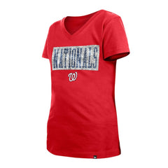 MLB Washington Nationals New Era Girls Youth Flip Sequin Team V-Neck T-Shirt