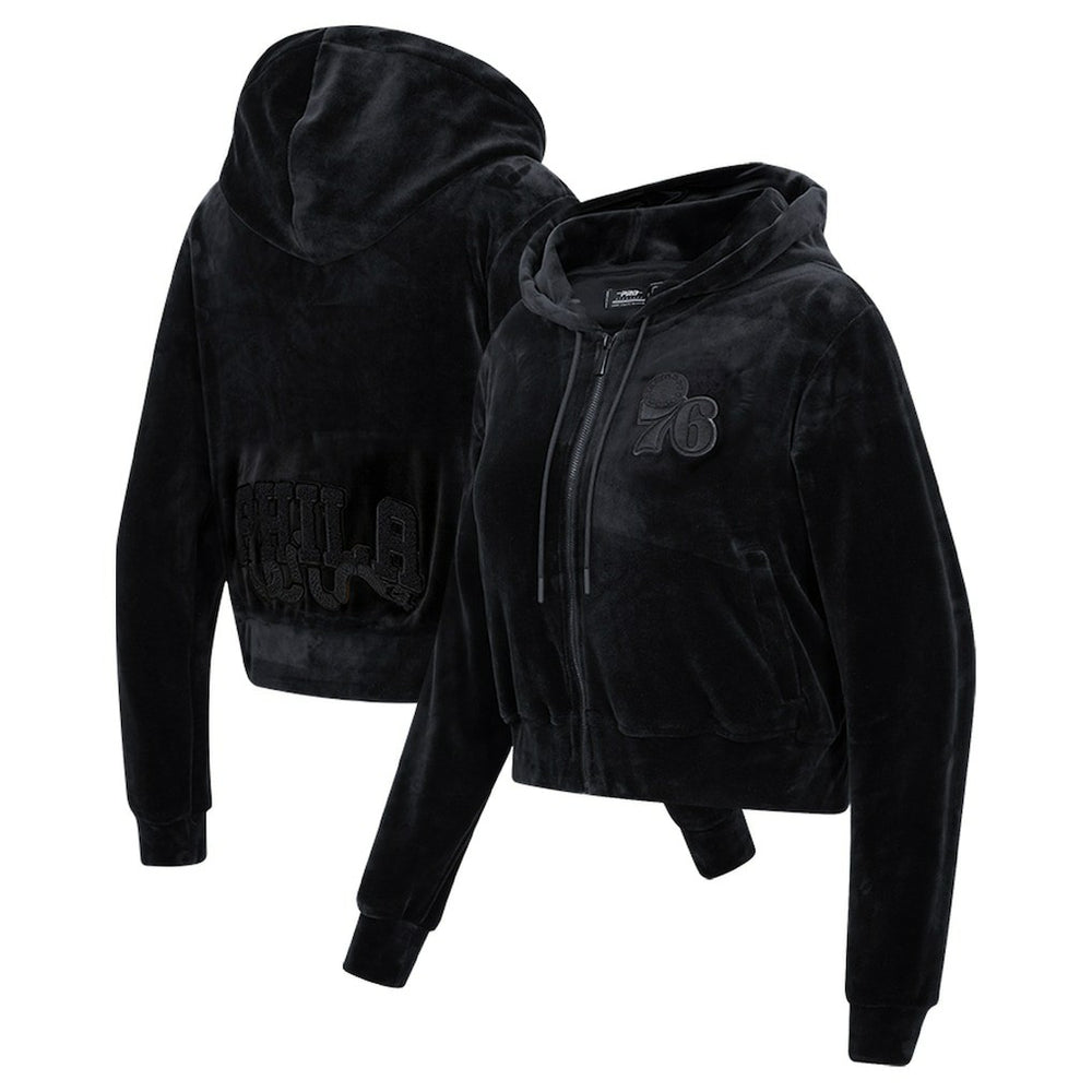 NBA Philadelphia 76ers Pro Standard Women's Triple Black Velour Full-Zip Hoodie discount