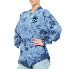 NHL Deep Sea Blue Seattle Kraken Fanatics Women's Crystal-Dye Long Sleeve T-Shirt
