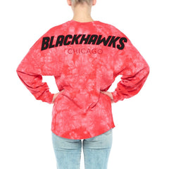 NHL Red Chicago Blackhawks Fanatics Women's Crystal-Dye Long Sleeve T-Shirt