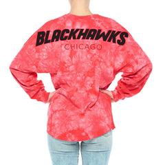 NHL Red Chicago Blackhawks Fanatics Women's Crystal-Dye Long Sleeve T-Shirt