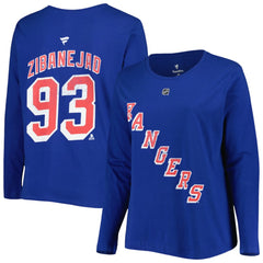 NHL Blue New York Rangers Profile Women's Plus Size Distressed Printed Name & Number Long Sleeve T-Shirt