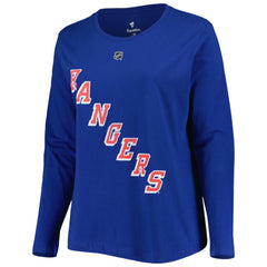 NHL Blue New York Rangers Profile Women's Plus Size Distressed Printed Name & Number Long Sleeve T-Shirt