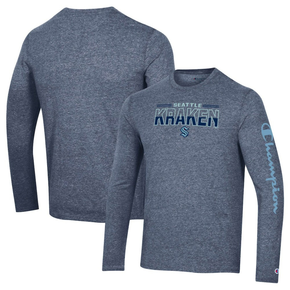 NHL Heather Navy Seattle Kraken Champion Tri-Blend Long Sleeve T-Shirt