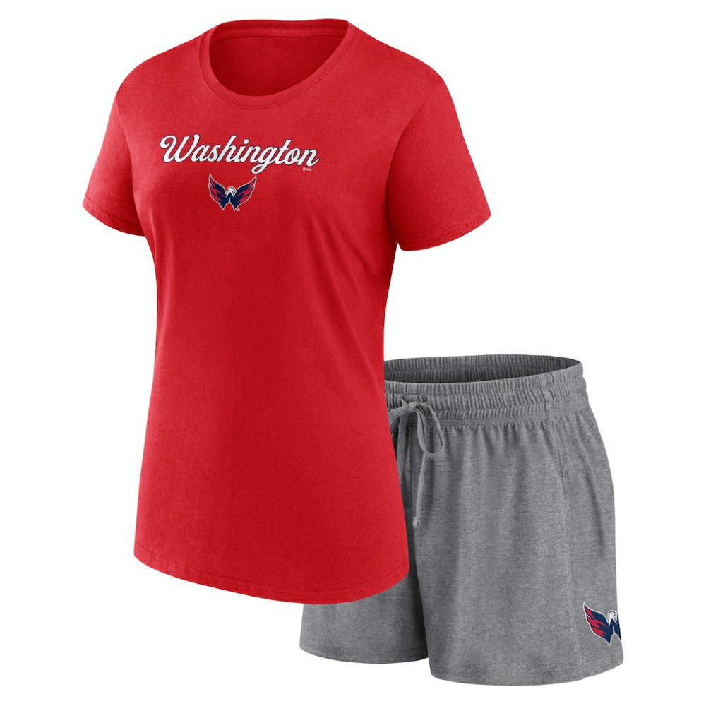 NHL Red/Heather Gray Washington Capitals Fanatics Women's Script T-Shirt & Shorts Set