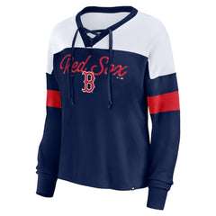 MLB Boston Red Sox Fanatics Women's Even Match Lace-Up Long Sleeve V-Neck T-Shirt