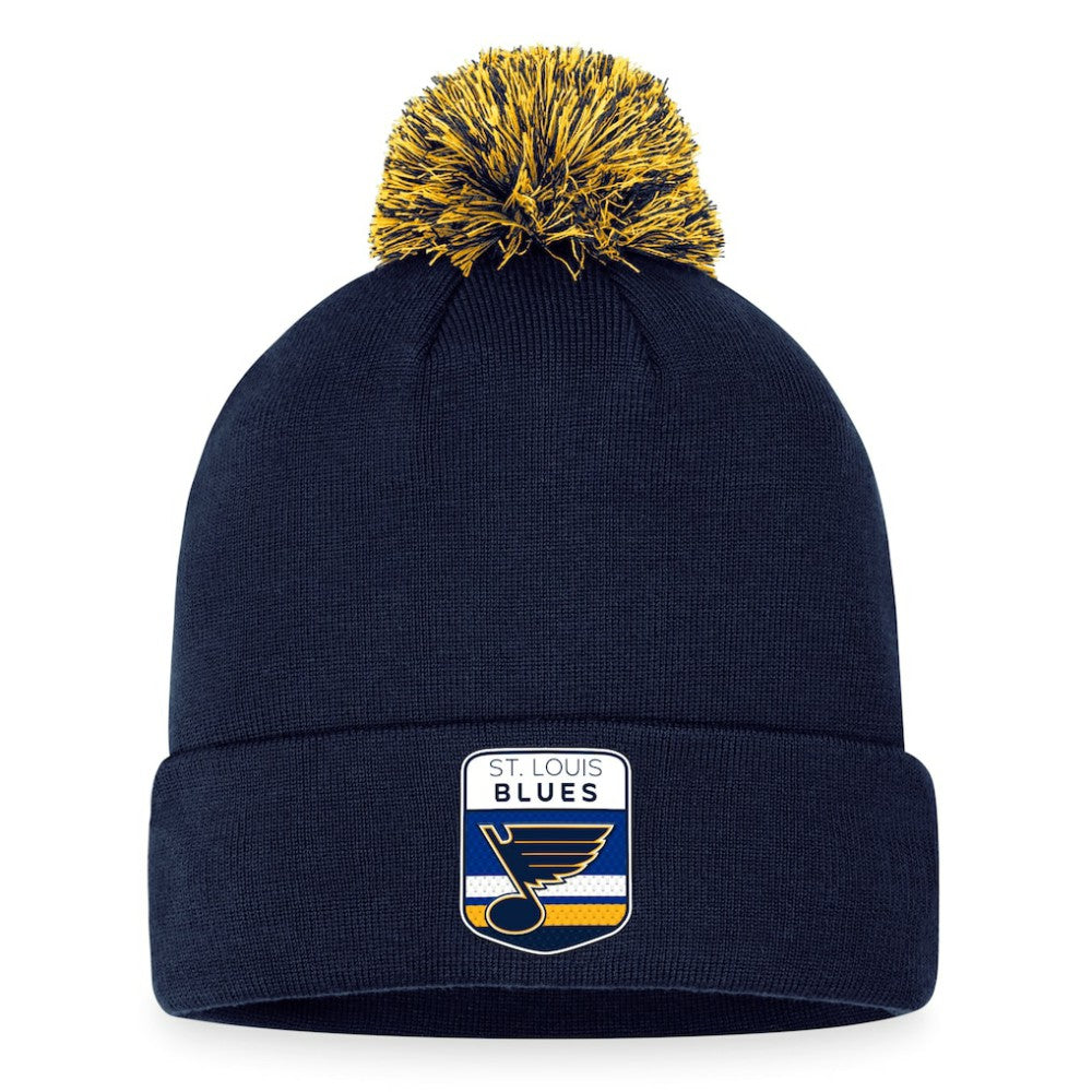 NHL Navy St. Louis Blues Fanatics 2023 NHL Draft Cuffed Knit Hat with Pom