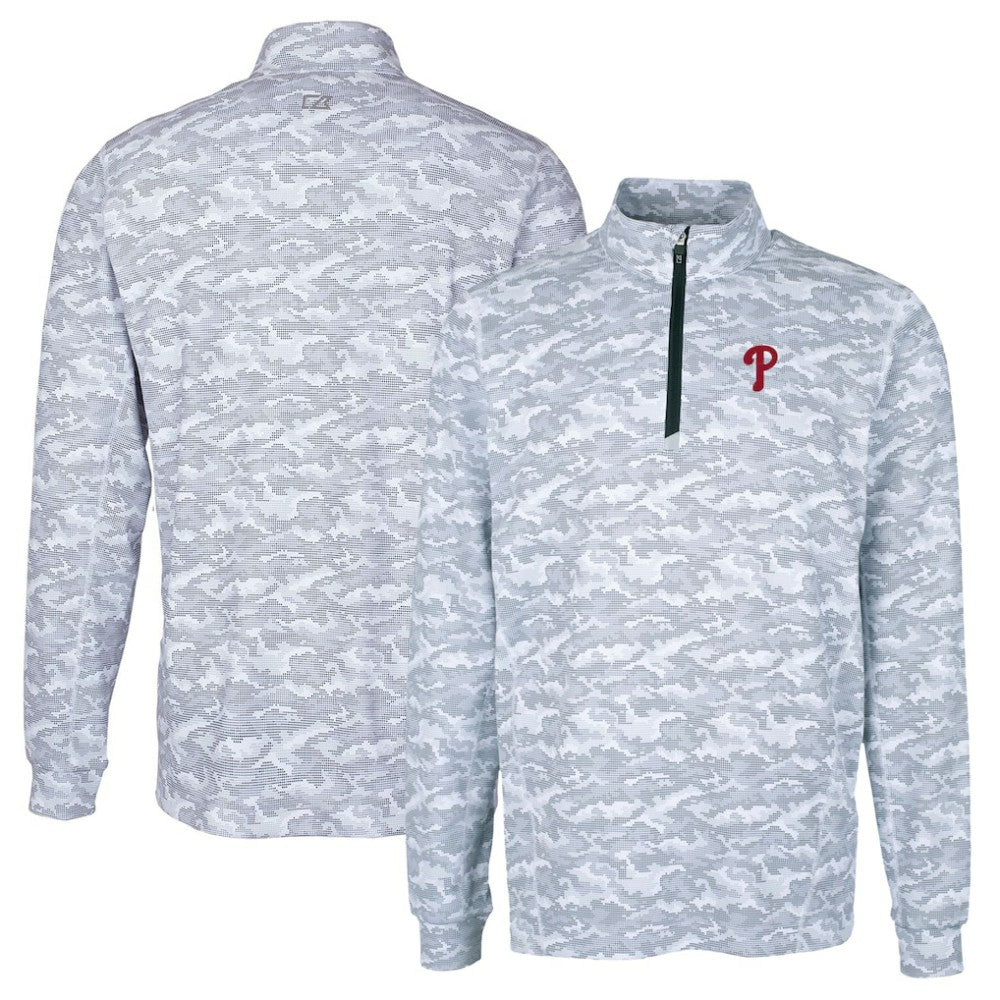 MLB Philadelphia Phillies Cutter & Buck Big & Tall Traverse Camo Print Stretch Quarter-Zip Pullover Top