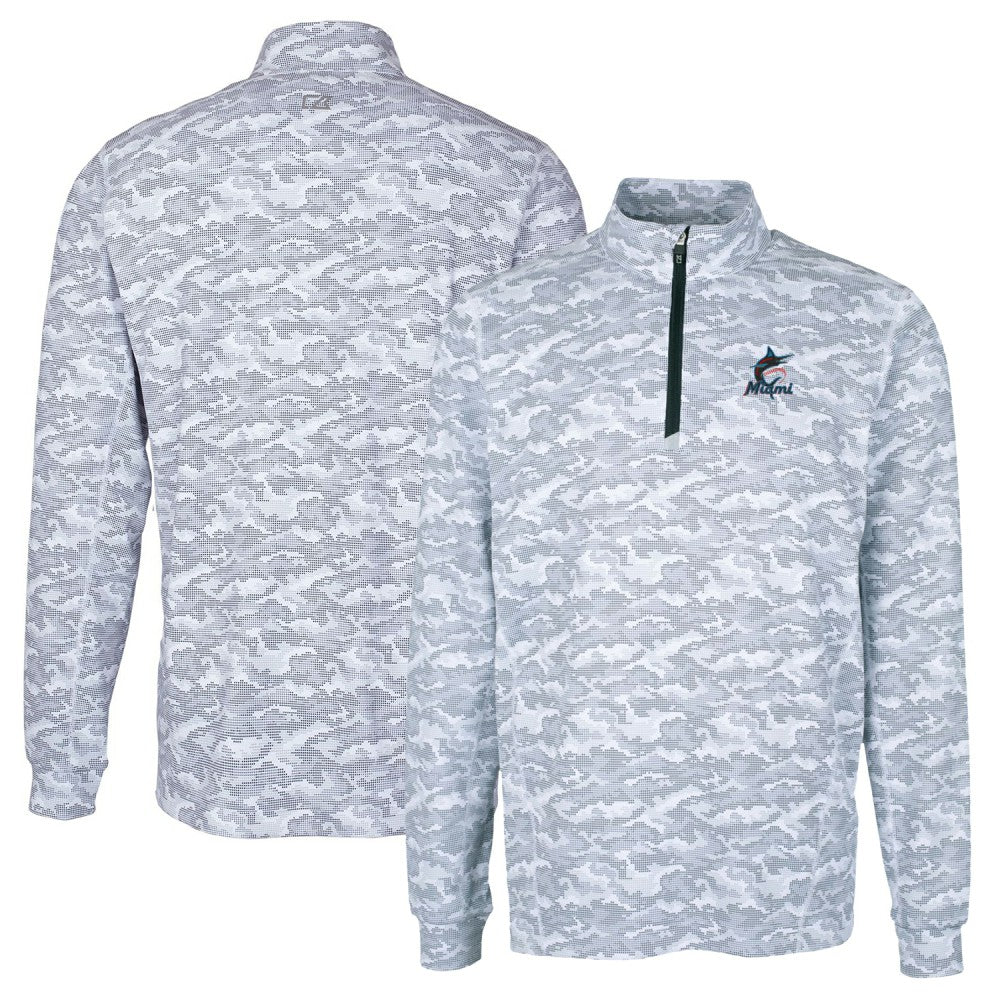 MLB Miami Marlins Cutter & Buck Big & Tall Traverse Camo Print Stretch Quarter-Zip Pullover Top