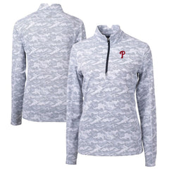 MLB Philadelphia Phillies Cutter & Buck Women's Traverse Camo Print Stretch Quarter-Zip Pullover Top