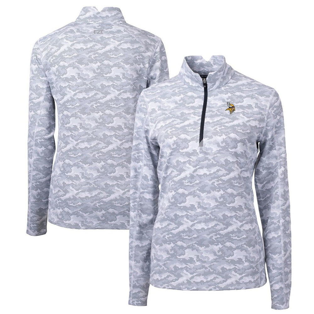Cutter & Buck Women's Traverse Camo Print Stretch Quarter-Zip Pullover Top - Minnesota Vikings