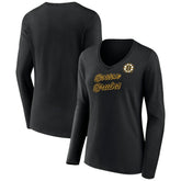 NHL Black Boston Bruins Women's Forge Long Sleeve V-Neck T-Shirt