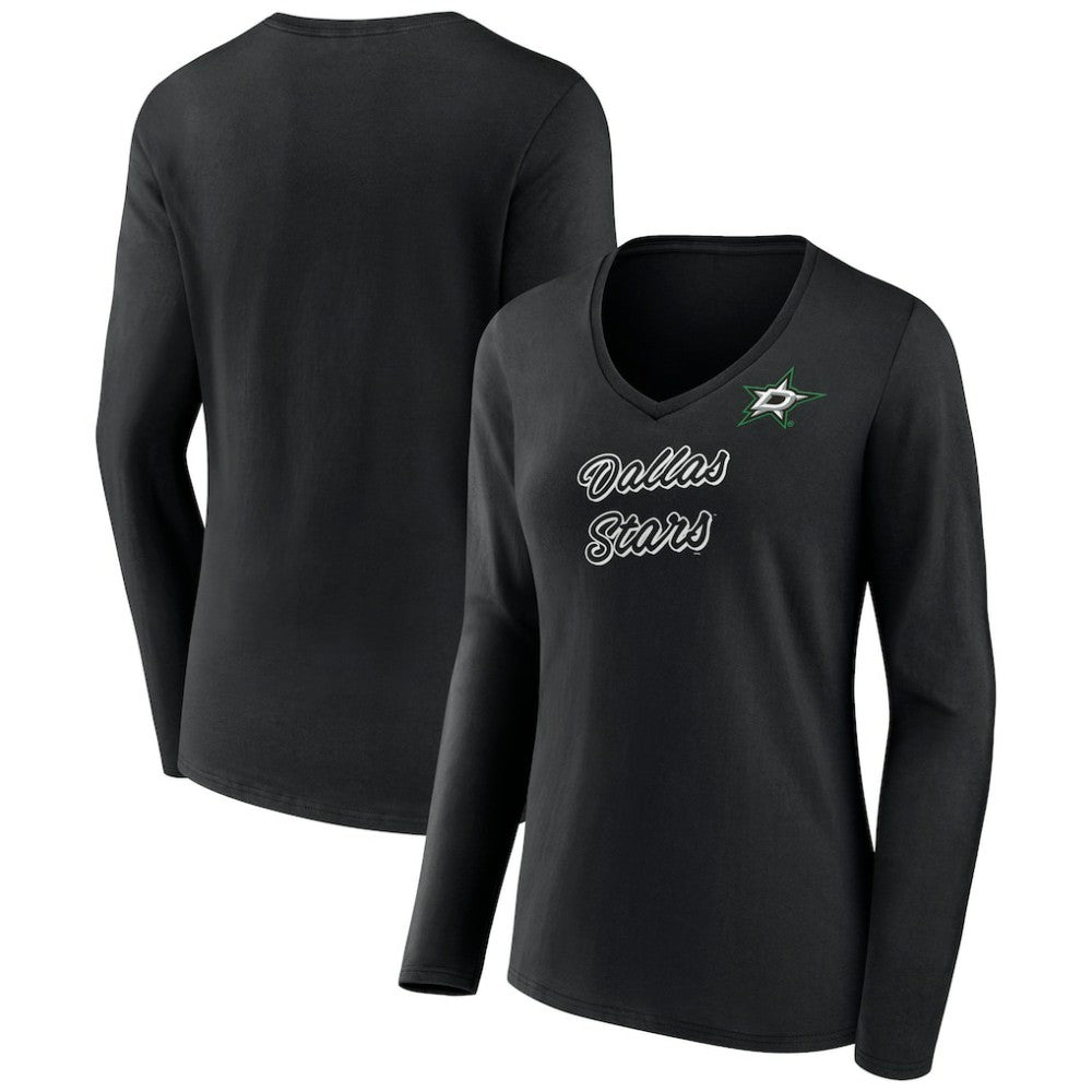 NHL Black Dallas Stars Women's Forge Long Sleeve V-Neck T-Shirt