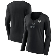 NHL Black Los Angeles Kings Women's Forge Long Sleeve V-Neck T-Shirt
