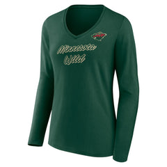 NHL Green Minnesota Wild Women's Forge Long Sleeve V-Neck T-Shirt