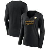 NHL Black Pittsburgh Penguins Women's Forge Long Sleeve V-Neck T-Shirt