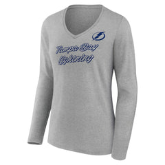 NHL Heathered Gray Tampa Bay Lightning Women's Forge Long Sleeve V-Neck T-Shirt