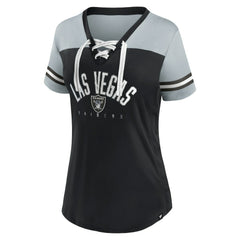 Women's Blitz & Glam Lace-Up V-Neck Jersey T-Shirt - Las Vegas Raiders